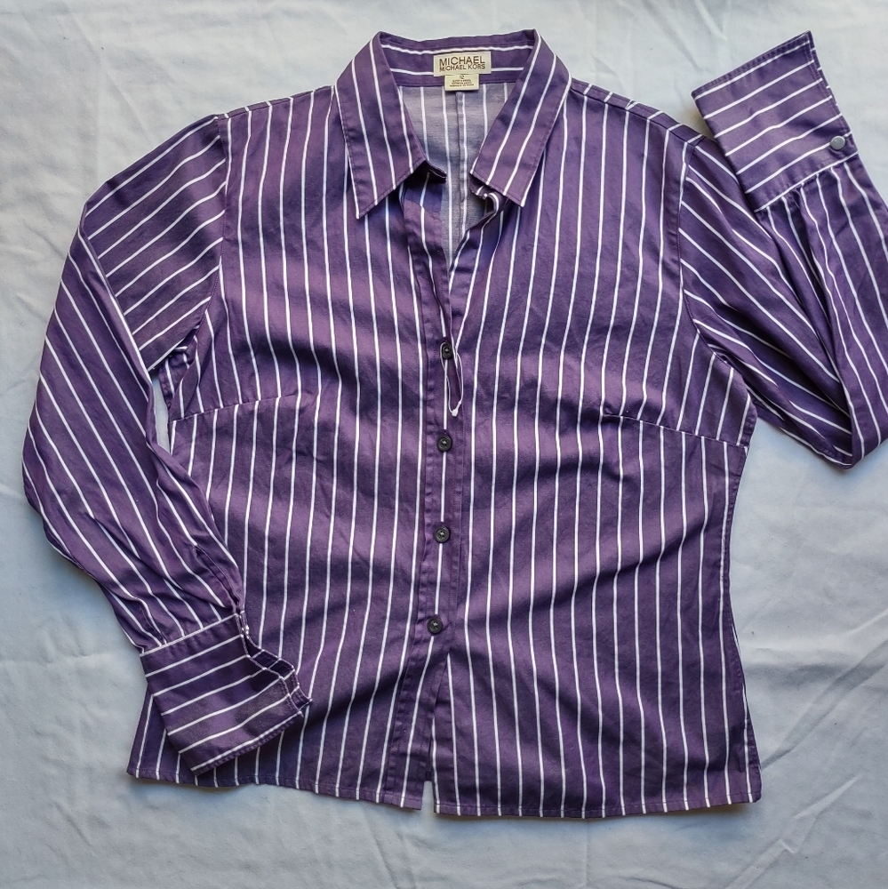 Michael Kors Classic Striped Button Down Shirt Long Sleeve Office Casual Party